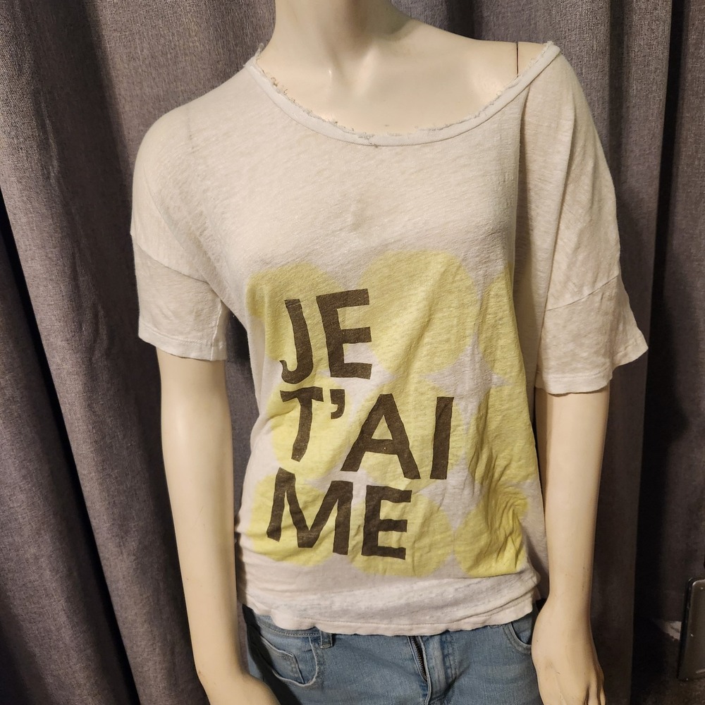 J. CREW Je t'aime Boxy Oversized Women's T Shirt Raw Edge 100% Linen Grunge